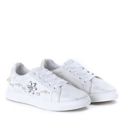 Białe tenisówki z perełkami i cyrkoniami Florssa - Obuwie