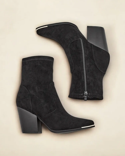 Cizme pentru femei din eco-sueda Royalfashion pe toc stiletto Gris