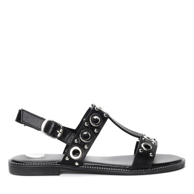 Czarne sandały zdobione srebrnymi kółkami Noora- Obuwie