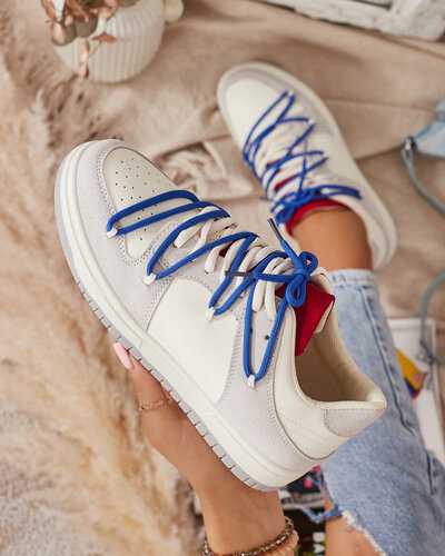 Adidași sport de damă alb-gri cu șireturi albastru marin Olierinc - Încălțăminte