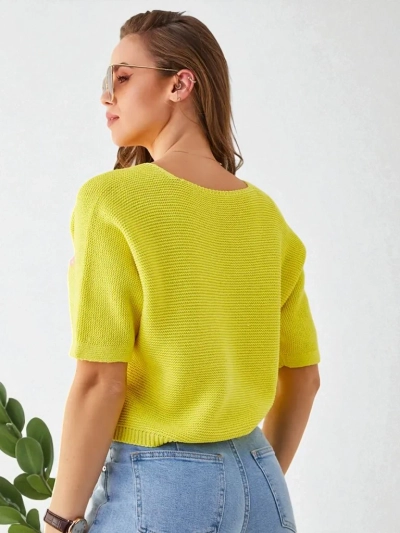 Pulover scurt din bumbac pentru femei Royalfashion cu fluturi