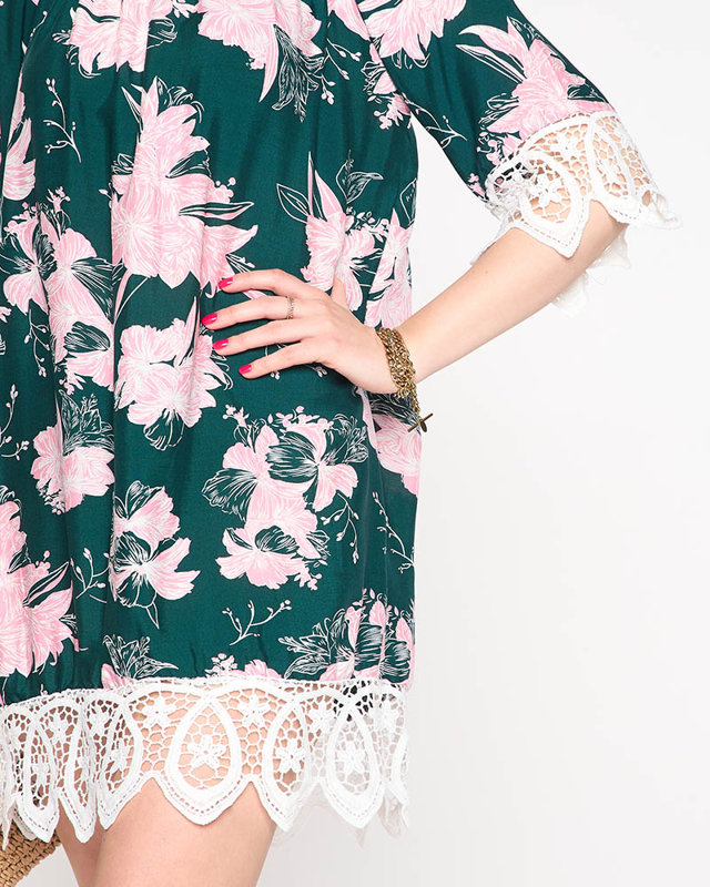 Bluză de damă verde închis cu flori MARIM PLUS - Îmbrăcăminte