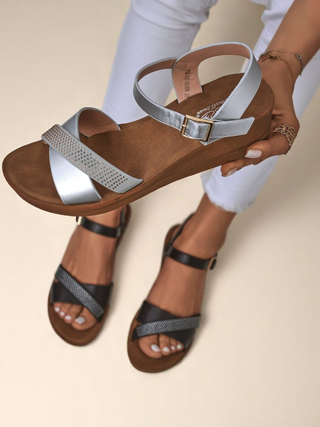 Sandale Royalfashion cu talpă wedge pentru femei, cu strasuri Allona