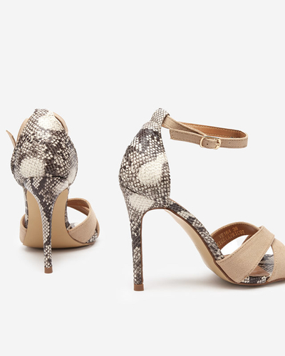 Sandale de dama bej cu relief pe un ac Halensi - Incaltaminte