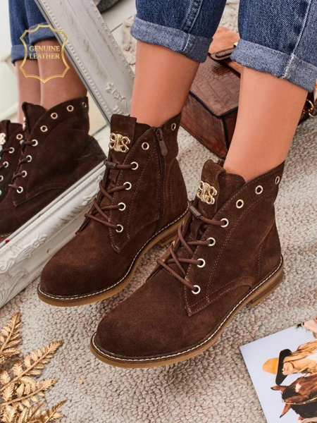 Botine damă Aurelia Romano din piele întoarsă naturală – maro, cu blană artificială