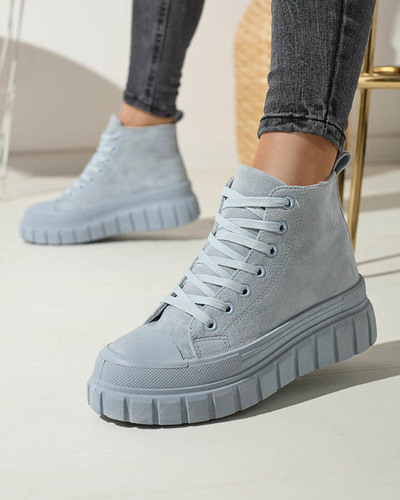 Cizme sport cu șiret pentru femei de culoare albastru deschis a'la sneakers Netara - Încălțăminte