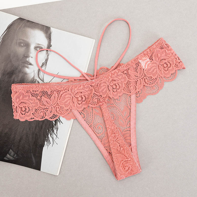 Tanga de dama din dantela coral cu bretele - Lenjerie intimă