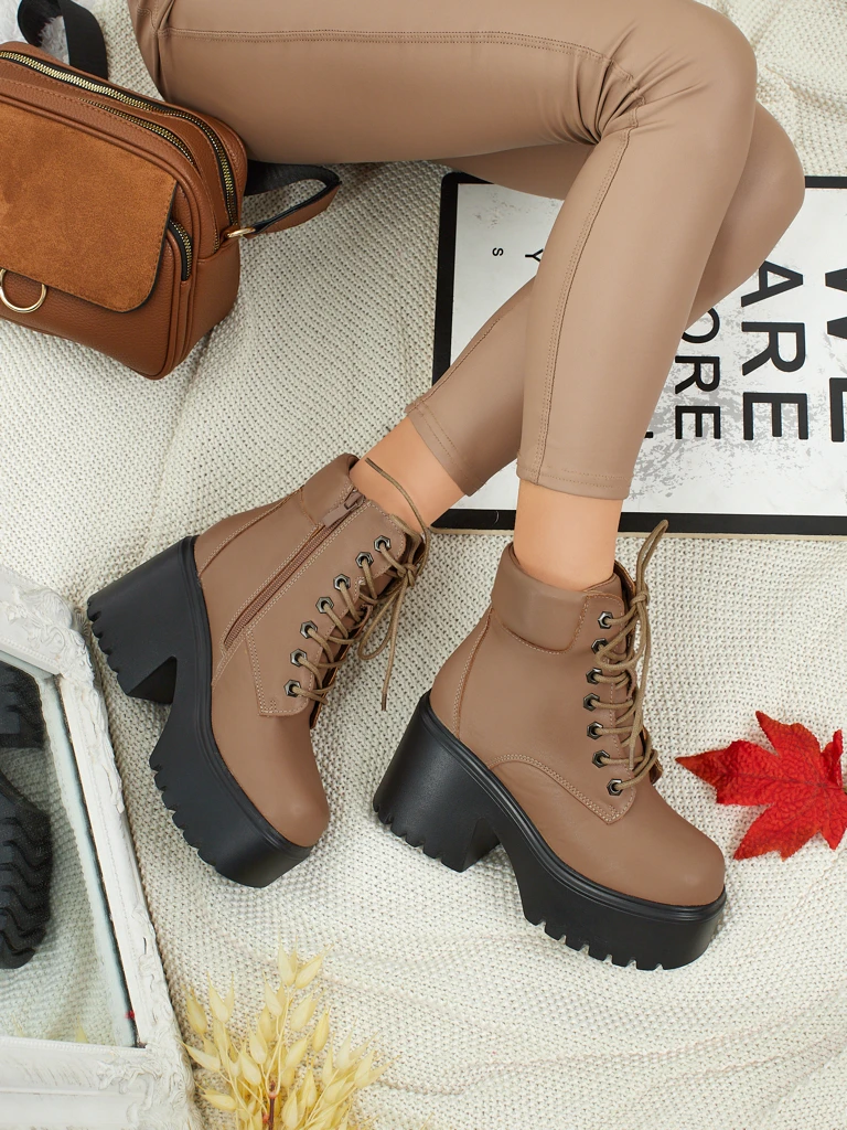 Botine damă eco piele întoarsă cu toc gros și platformă Tavlissa