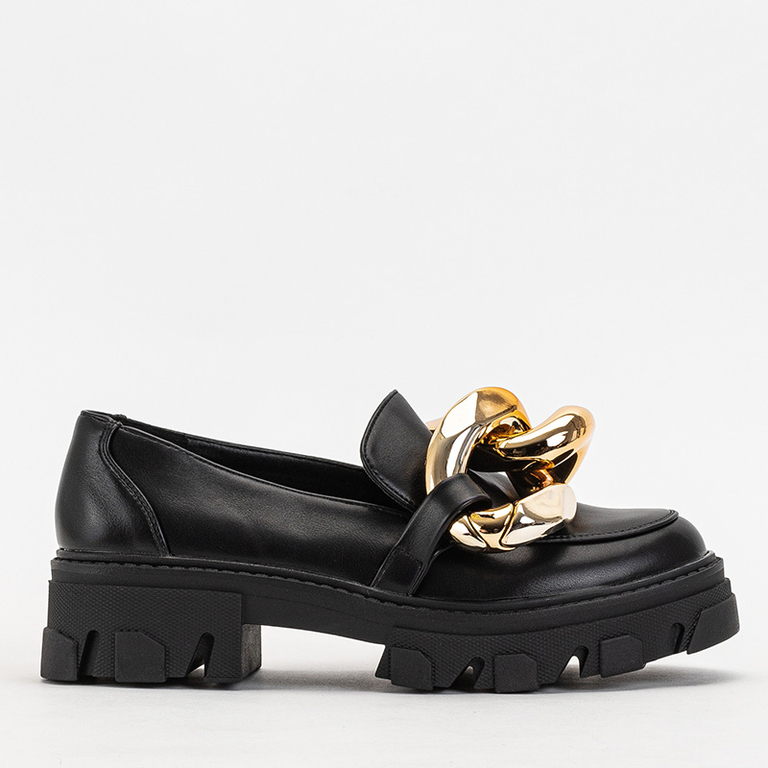 OUTLET Pantofi negri de dama cu lant auriu Kesoni - Incaltaminte