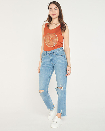 Top dama cu imprimeu camel auriu - Imbracaminte