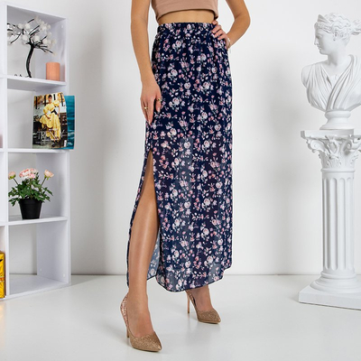 Fustă lungă albastru marin cu model floral - Îmbrăcăminte