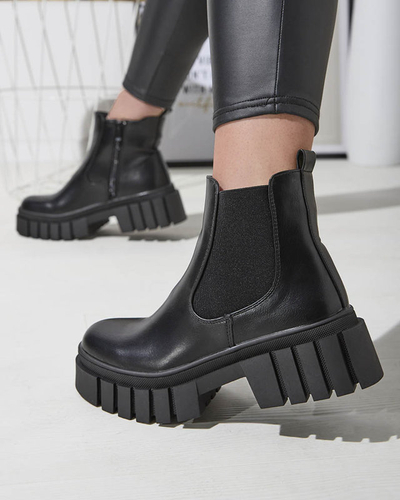 Cizme negre de damă cu talpă mai groasă Olilno- Footwear