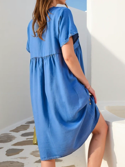 Royalfashion Tunică simplă pentru femei a'la rochie cu nasturi decorative, tip denim