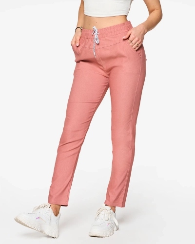 Pantaloni drepți din stofă de damă în roz PLUS SIZE- Îmbrăcăminte