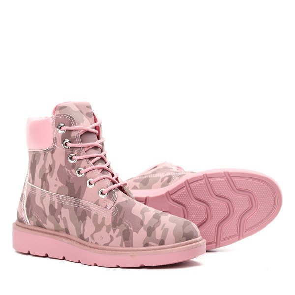 Różowe, ocieplane trapery w moro Josepha- Obuwie