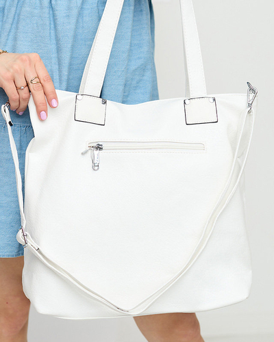Geantă shopper de damă albă cu buzunare decorative - Accesorii
