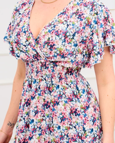 Rochie maxi florală pentru femei, albastră și roz - Îmbrăcăminte