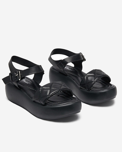 OUTLET Sandale cu pană matlasate damă din piele ecologică Baloui negru - Încălțăminte