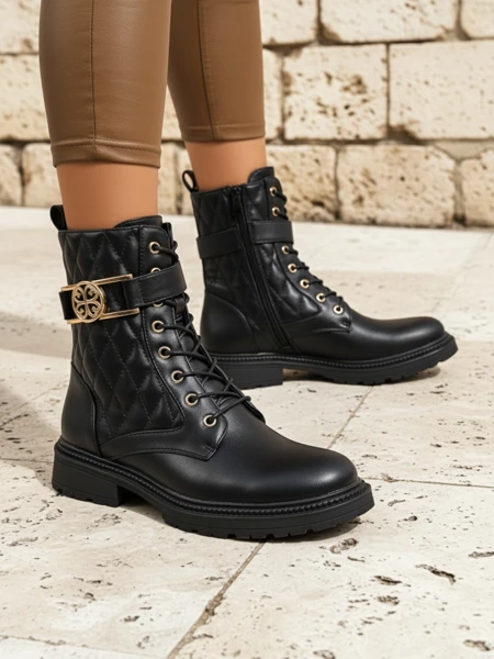 Botine matlasate de damă din piele ecologică Sable Rose