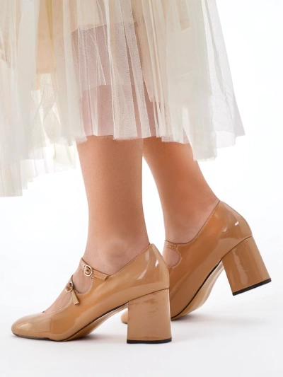 Royalfashion Pantofi cu toc din piele lăcuită pentru femei, cu curele Ovinna