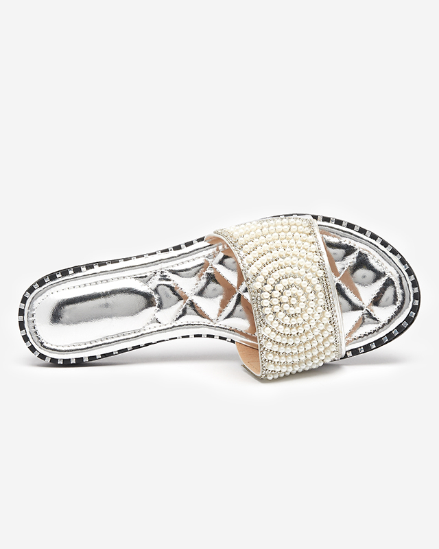 Papuci de dama argintii cu decoratiuni Ahaio - Incaltaminte