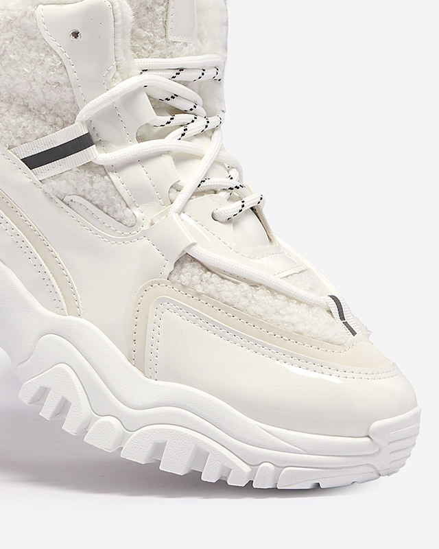 Pantofi sport de damă albi cu blană Sagglo- Footwear