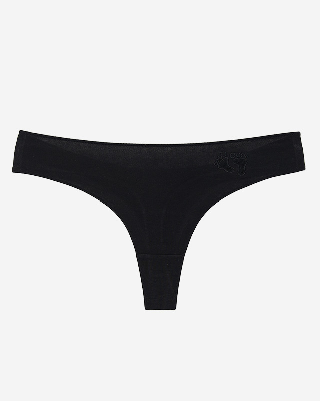Tanga de dama din bumbac negru cu broderie - Lenjerie intima