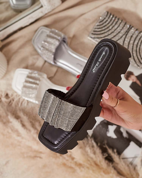 Papuci de dama negri cu zirconiu cubic Emkoy - Incaltaminte