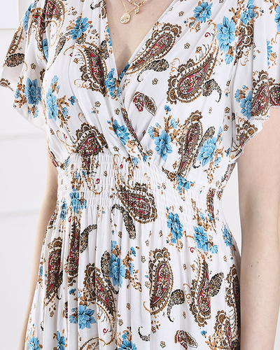 Rochie midi cu model pentru femei în alb- Îmbrăcăminte