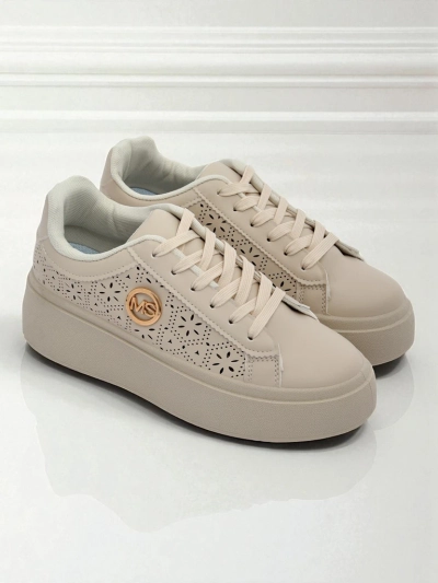 Aurelia Beżowe Sneakersy Platforma Royalfashion Skóra Eko