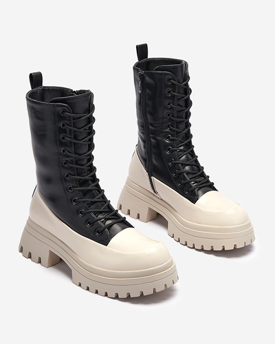 Cizme înalte de damă negre și bej Susker - Încălțăminte