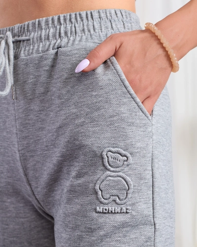 Royalfashion Pantaloni de trening din bumbac pentru femei gri cu ursuleț