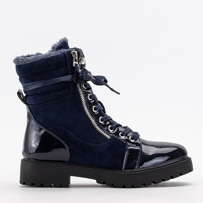 Cizme de damă bleumarin parțial lăcuite Ginoko - Pantofi