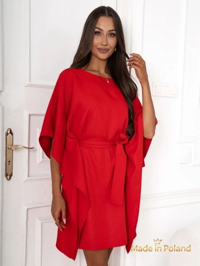 Rochie Elegantă Roșie Athena cu Mâneci Lungi