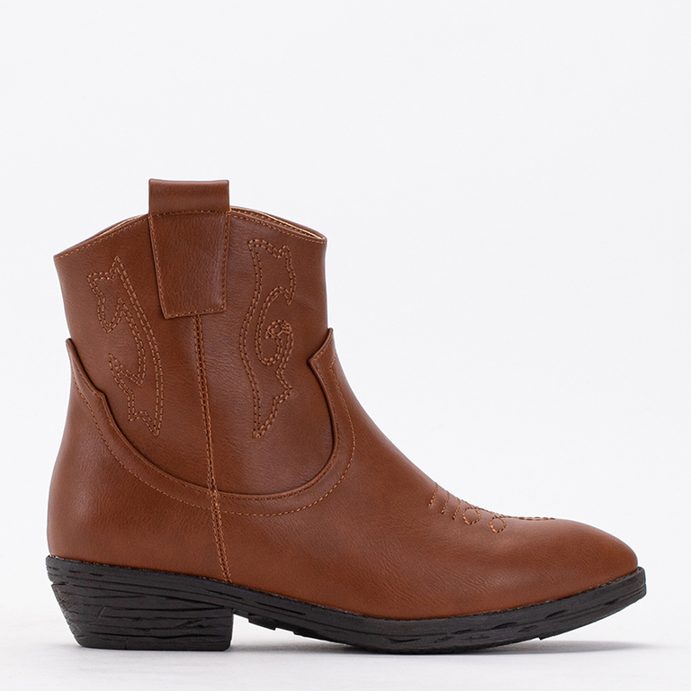 Ghete a'la cizme cowboy cu broderie în culoarea cămilă Isitala - Încălțăminte