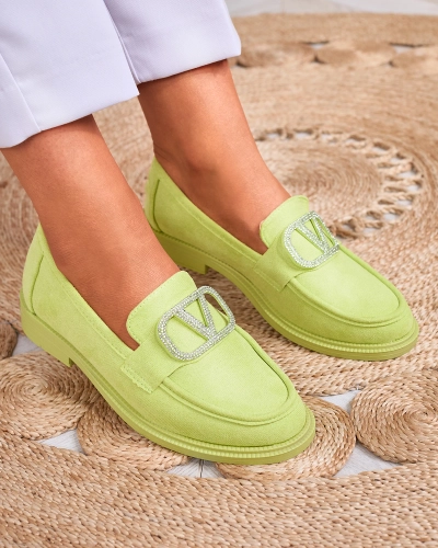 Royalfashion Mocasini de damă verde lime cu ornament Fogras
