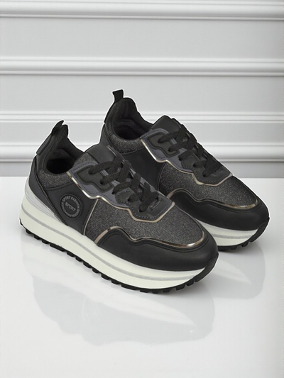 Callista Nero women's platform sneakers 4cm, ecological leather