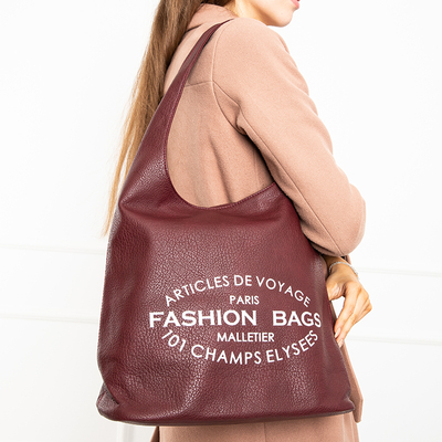 Geantă shopper de damă maro cu inscripții - Accesorii