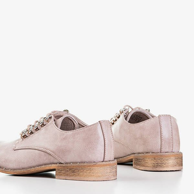 Jasnoróżowe damskie półbuty z ozdobami Kasaki - Obuwie