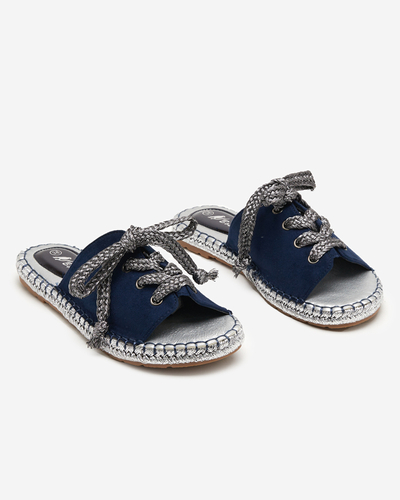 OUTLET Papuci de damă bleumarin și argintiu cu o legătură Wiazoni - încălțăminte