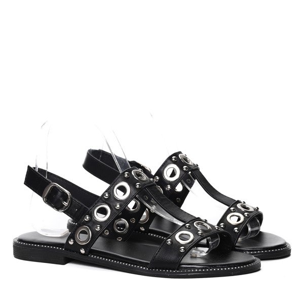 Czarne sandały zdobione srebrnymi kółkami Noora- Obuwie