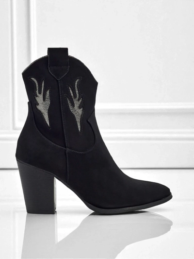 Botine cowboy de damă cu toc și inserții decorative Cendria