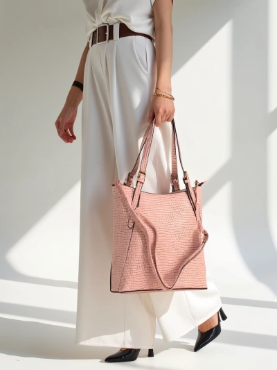 Royalfashion Geantă mare din piele ecologică lucioasă pentru femei, cu embossing