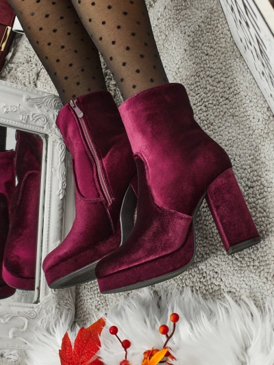 Botine de damă cu toc gros, tip velur Miss