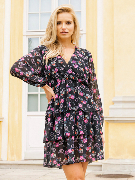 Rochie florală neagră pentru femei - Îmbrăcăminte