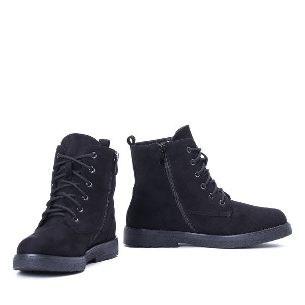 Czarne, ocieplane trapery z cyrkoniami Laura - Obuwie