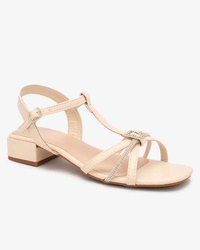 Royalfashion Sandale cu toc mic bej pentru femei cu zirconiu Luietta