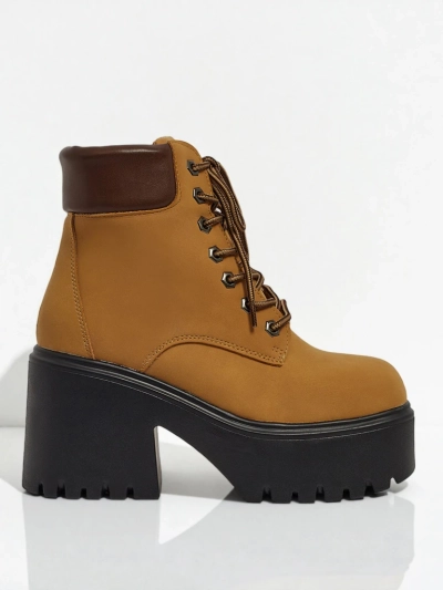 Botine de damă eco-piele întoarsă cu toc și platformă Tavlissa