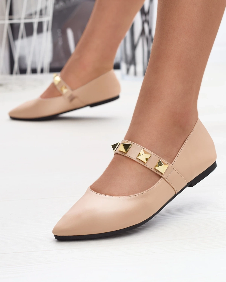 Balerini bej cu toc plat pentru femei, cu cuier Dejika - Încălțăminte