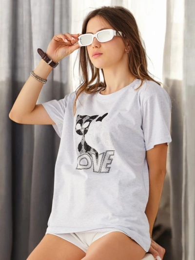 Royalfashion Tricou din bumbac pentru femei Cat Love